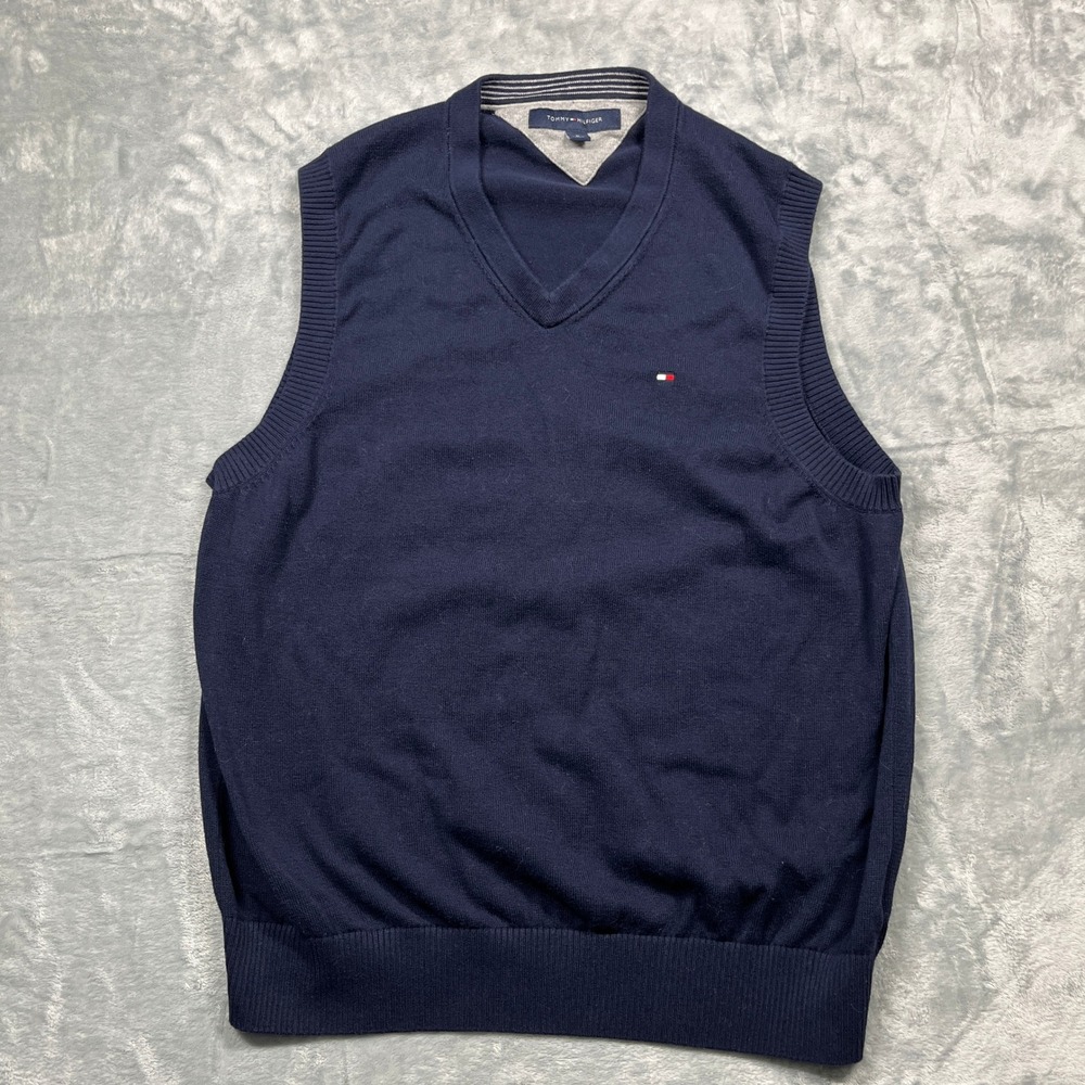 Tommy Hilfiger Sweater Vest Mens‎ Medium Navy Blue V-Neck Knit Logo Classic